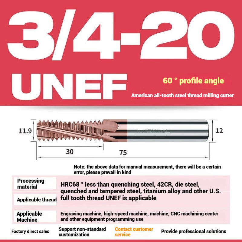 1116-65° high hard tungsten carbide thread milling cutter Long tooth full tooth alloy American thread milling cutter UNC UNF aluminum stainless steel Shandong Denso Pricision Tools Co.,Ltd.